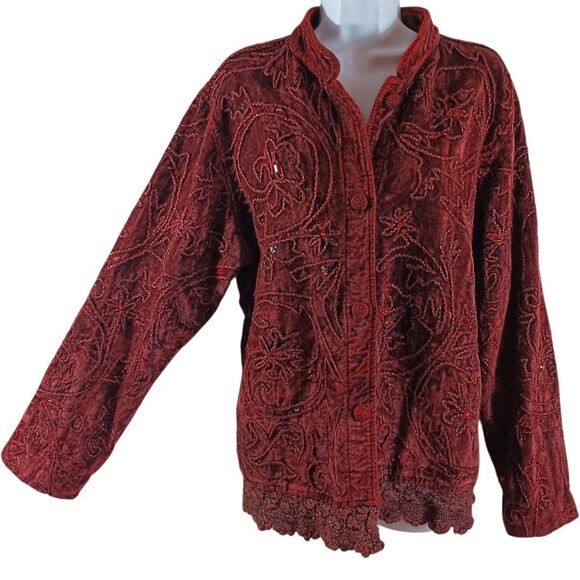 Vtg Flashback XL Velvet Embroidered Jacket Whimsigoth Witchy Boho Beaded Lace - Picture 2 of 6